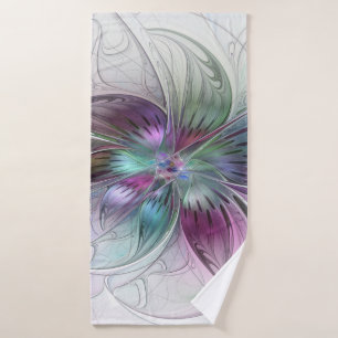 Colourful Abstract Flower Modern Floral Fractal Ar Bath Towel