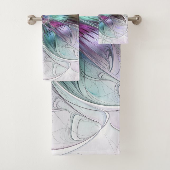 Colourful Abstract Flower Modern Floral Fractal Ar Bath Towel Set (Insitu)