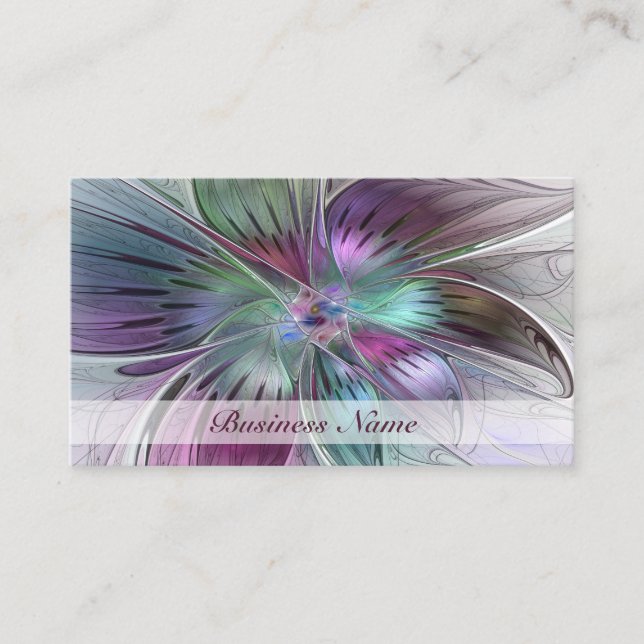 Colourful Abstract Flower Modern Floral Fractal Ar Business Card (Front)