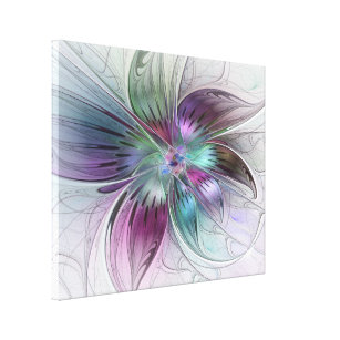 Colourful Abstract Flower Modern Floral Fractal Ar Canvas Print