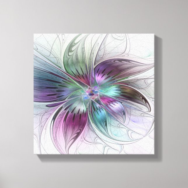 Colourful Abstract Flower Modern Floral Fractal Ar Canvas Print (Front)