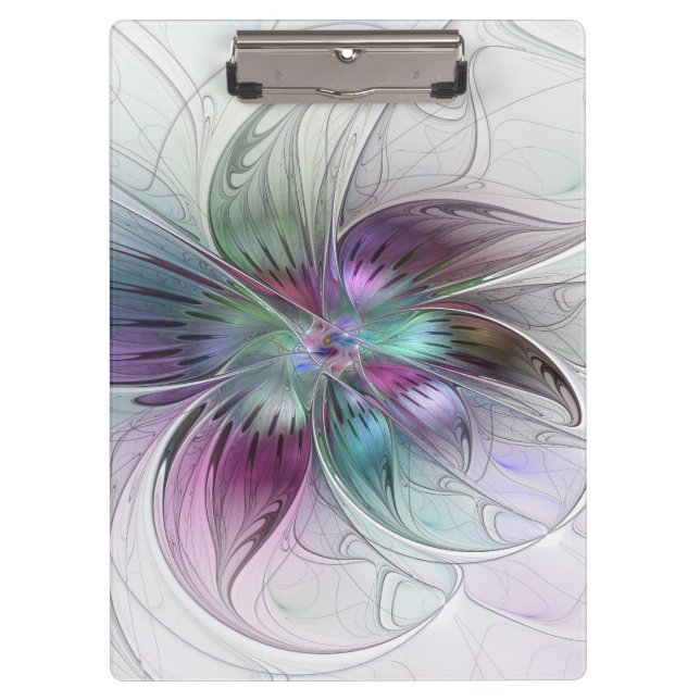 Colourful Abstract Flower Modern Floral Fractal Ar Clipboard (Front)