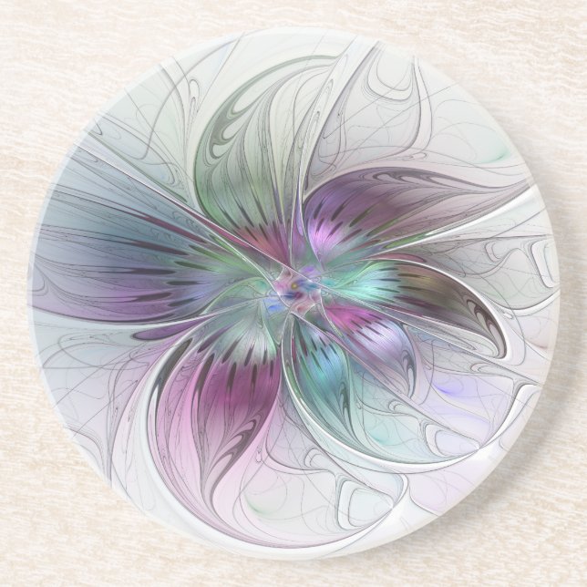 Colourful Abstract Flower Modern Floral Fractal Ar Coaster (Front)