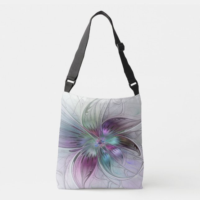Colourful Abstract Flower Modern Floral Fractal Ar Crossbody Bag (Front)