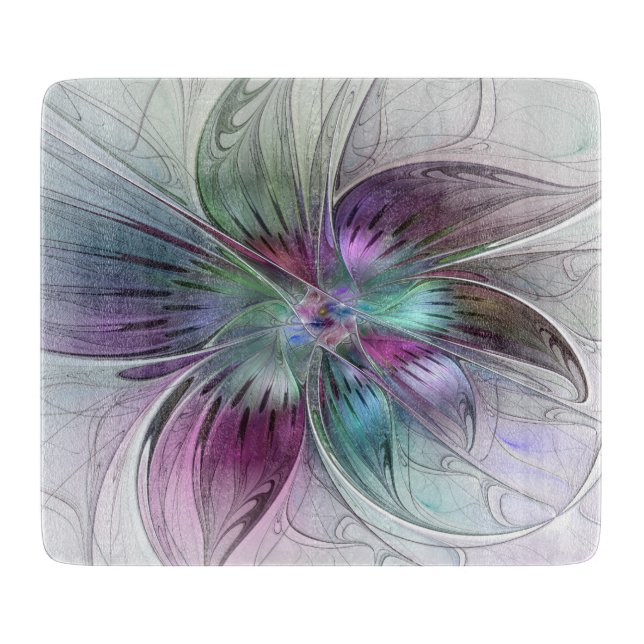 Colourful Abstract Flower Modern Floral Fractal Ar Cutting Board (Front)