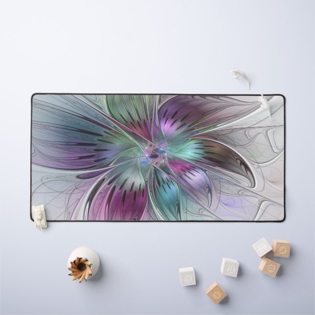 Colourful Abstract Flower Modern Floral Fractal Ar Desk Mat (Kids Table)