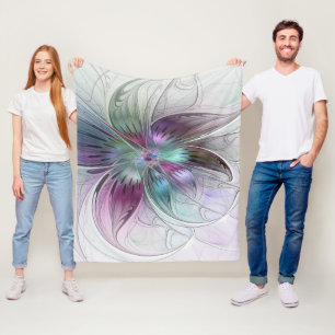 Colourful Abstract Flower Modern Floral Fractal Ar Fleece Blanket