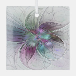 Colourful Abstract Flower Modern Floral Fractal Ar Glass Tree Decoration