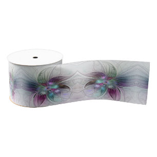 Colourful Abstract Flower Modern Floral Fractal Ar Grosgrain Ribbon