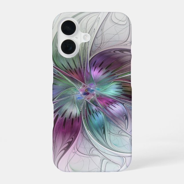 Colourful Abstract Flower Modern Floral Fractal Ar iPhone 16 Case (Back)