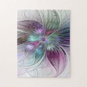 Colourful Abstract Flower Modern Floral Fractal Ar Jigsaw Puzzle