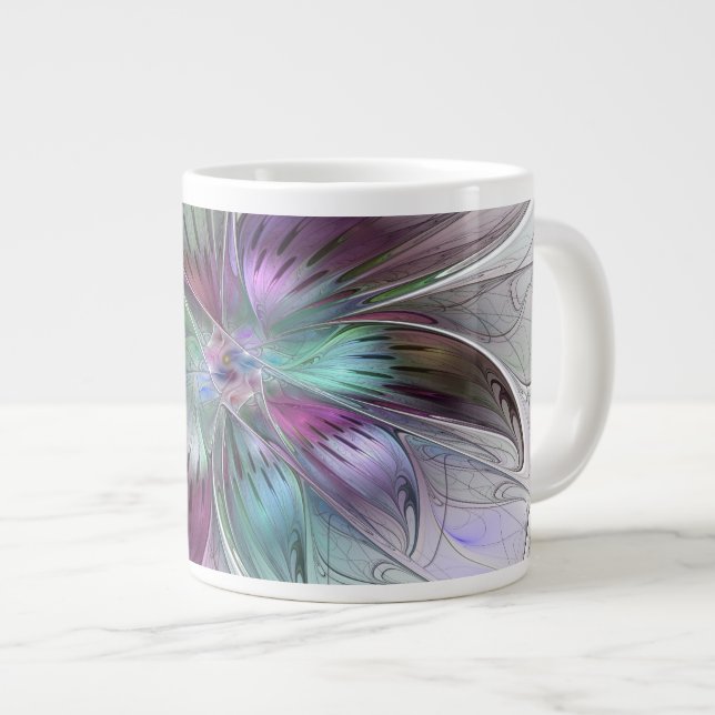 Colourful Abstract Flower Modern Floral Fractal Ar Large Coffee Mug (Front Right)