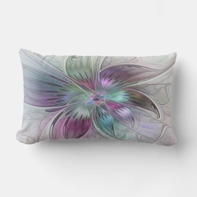Colourful Abstract Flower Modern Floral Fractal Ar Lumbar Cushion (Front)