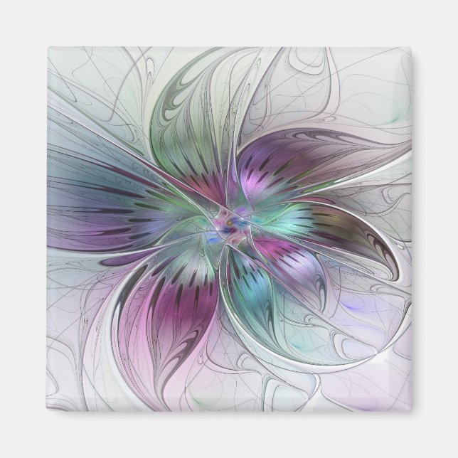 Colourful Abstract Flower Modern Floral Fractal Ar Magnet (Front)
