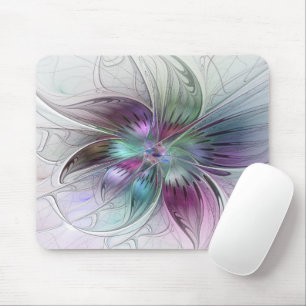 Colourful Abstract Flower Modern Floral Fractal Ar Mouse Mat