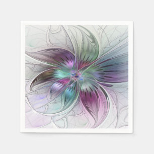 Colourful Abstract Flower Modern Floral Fractal Ar Napkin