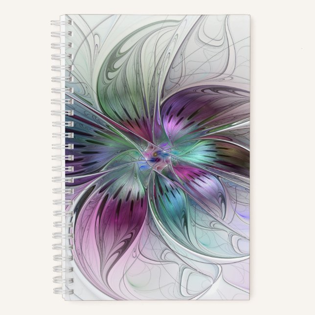 Colourful Abstract Flower Modern Floral Fractal Ar Notebook (Front)