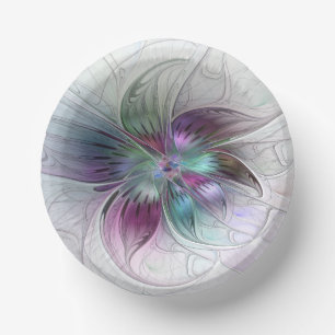 Colourful Abstract Flower Modern Floral Fractal Ar Paper Plate