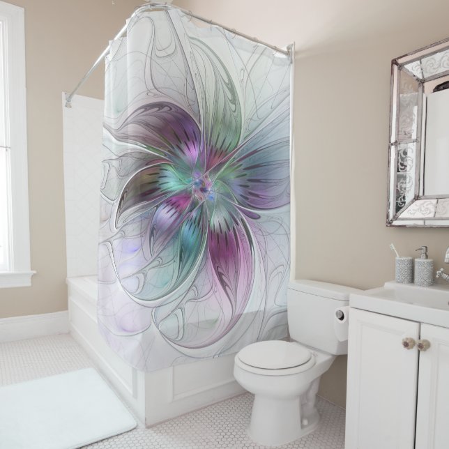 Colourful Abstract Flower Modern Floral Fractal Ar Shower Curtain (In Situ)