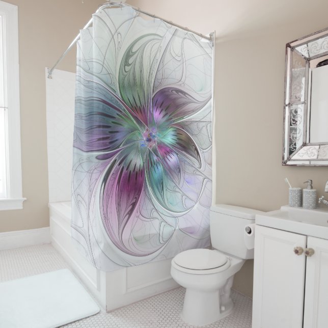 Colourful Abstract Flower Modern Floral Fractal Ar Shower Curtain (In Situ)