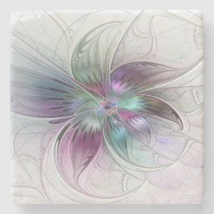 Colourful Abstract Flower Modern Floral Fractal Ar Stone Coaster