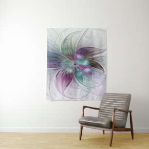 Colourful Abstract Flower Modern Floral Fractal Ar Tapestry