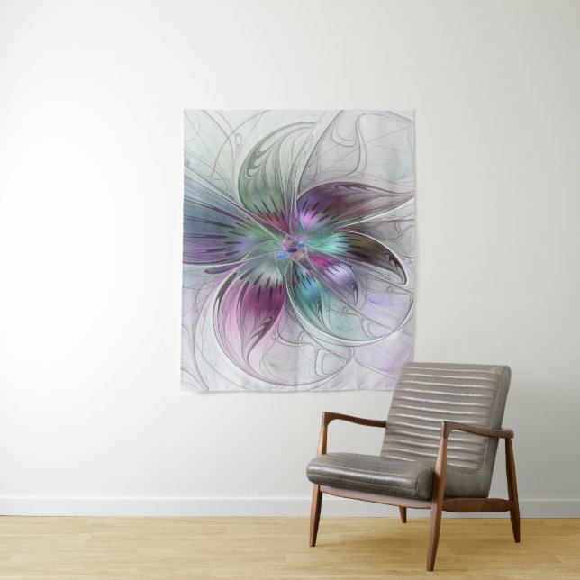 Colourful Abstract Flower Modern Floral Fractal Ar Tapestry (In Situ)