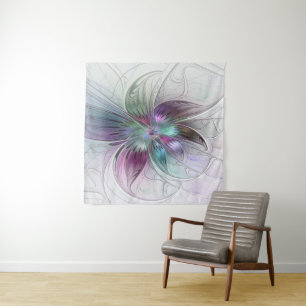 Colourful Abstract Flower Modern Floral Fractal Ar Tapestry