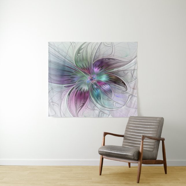 Colourful Abstract Flower Modern Floral Fractal Ar Tapestry (In Situ (Horizontal))