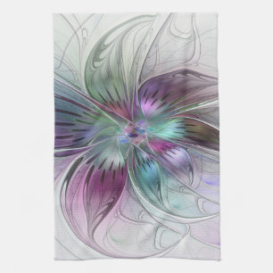 Colourful Abstract Flower Modern Floral Fractal Ar Tea Towel