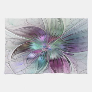 Colourful Abstract Flower Modern Floral Fractal Ar Tea Towel