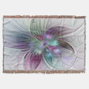 Colourful Abstract Flower Modern Floral Fractal Ar Throw Blanket