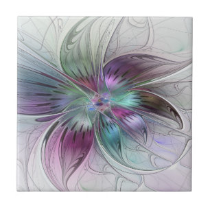 Colourful Abstract Flower Modern Floral Fractal Ar Tile