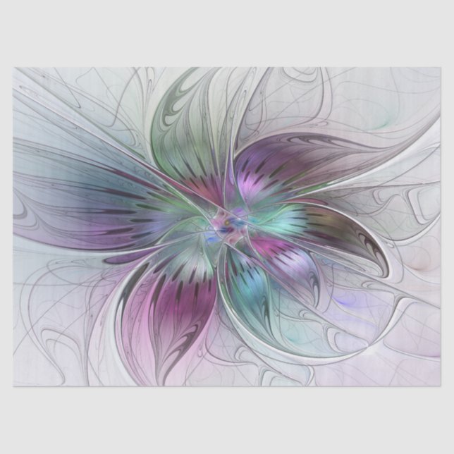 Colourful Abstract Flower Modern Floral Fractal Ar Tissue Paper (Front)