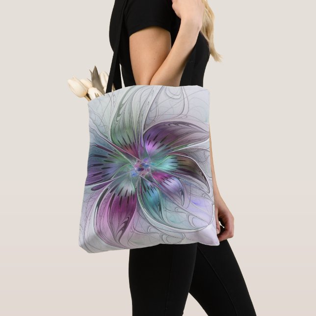 Colourful Abstract Flower Modern Floral Fractal Ar Tote Bag (Close Up)