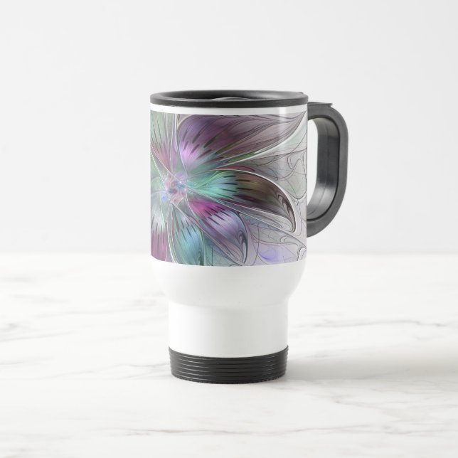 Colourful Abstract Flower Modern Floral Fractal Ar Travel Mug (Front Right)