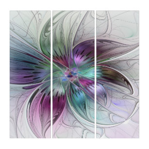 Colourful Abstract Flower Modern Floral Fractal Ar Triptych
