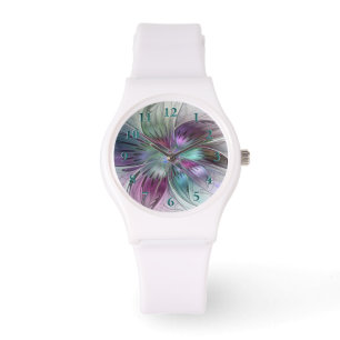 Colourful Abstract Flower Modern Floral Fractal Ar Watch
