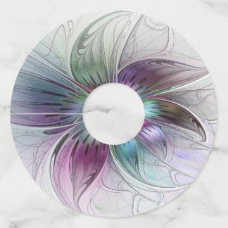 Colourful Abstract Flower Modern Floral Fractal Ar Wine Glass Tag