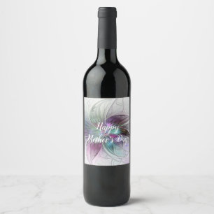 Colourful Abstract Flower Modern Floral Fractal Ar Wine Label
