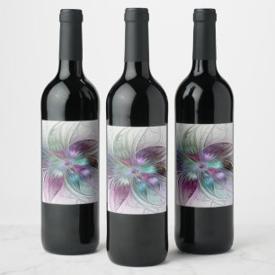 Colourful Abstract Flower Modern Floral Fractal Ar Wine Label