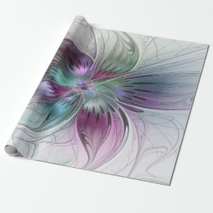 Colourful Abstract Flower Modern Floral Fractal Ar Wrapping Paper