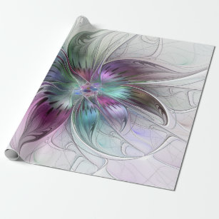Colourful Abstract Flower Modern Floral Fractal Ar Wrapping Paper
