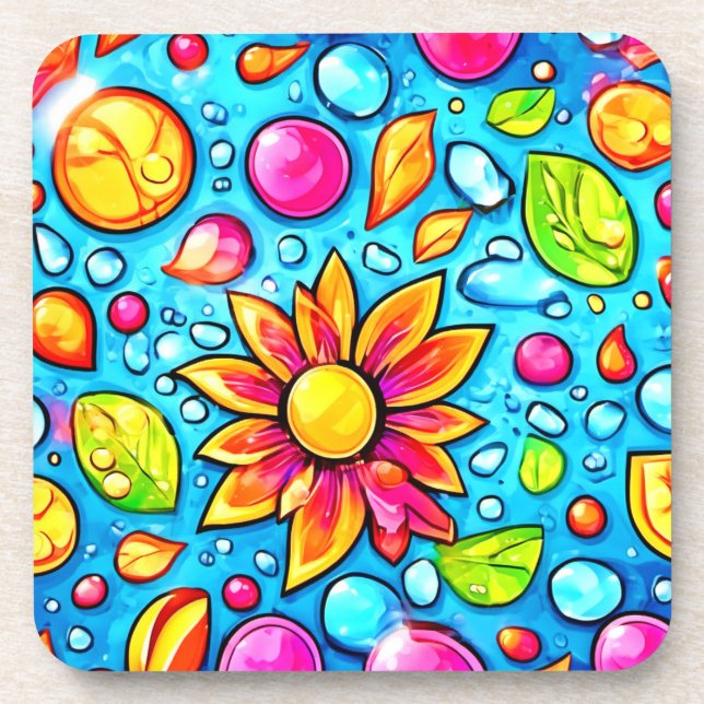Colourful abstract flower pattern coaster (Front)