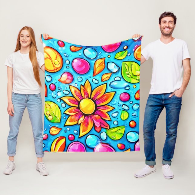 Colourful abstract flower pattern fleece blanket (In Situ)