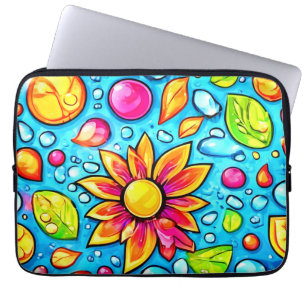 Colourful abstract flower pattern laptop sleeve