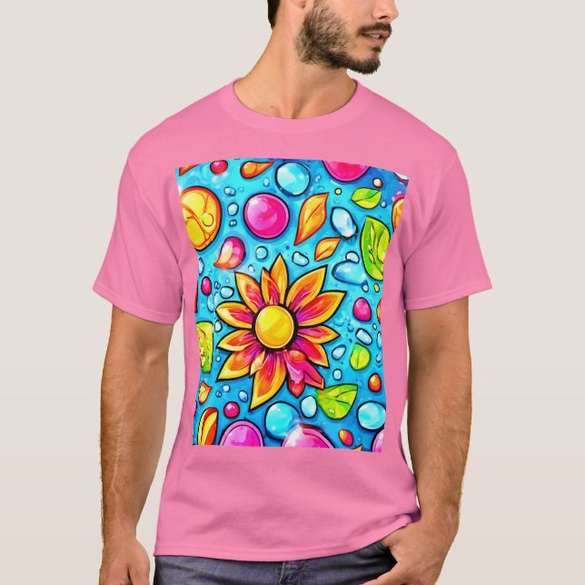 Colourful abstract flower pattern T-Shirt (Front)