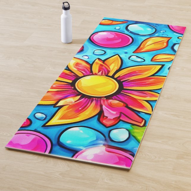 Colourful abstract flower pattern yoga mat (In Situ)