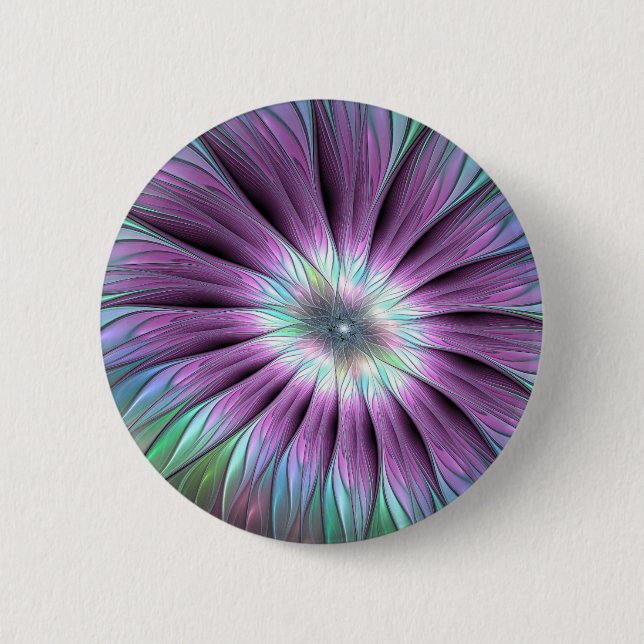 Colourful Abstract Flower Pink Blue Green Fractal 6 Cm Round Badge (Front)
