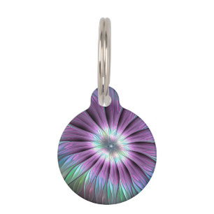 Colourful Abstract Flower Pink Blue Green Fractal Pet Tag